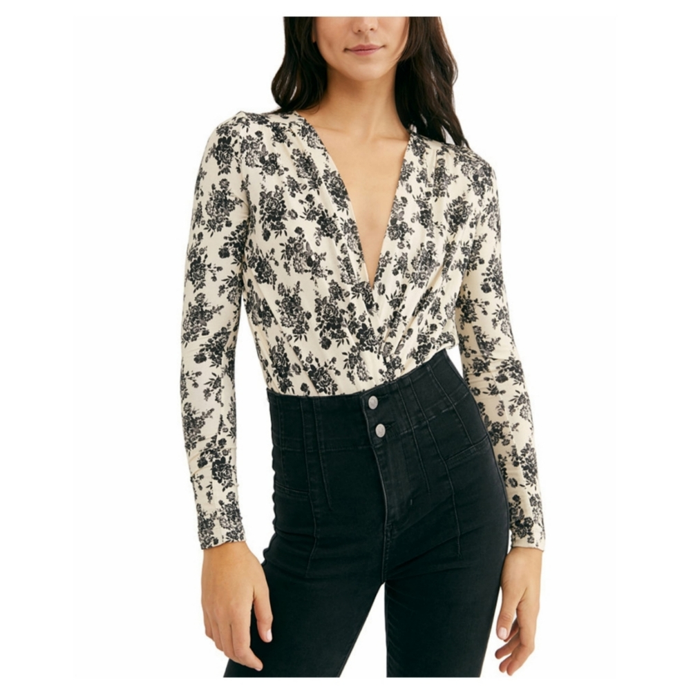 Free People - Turnt Printed Bodysuit / Black Floral